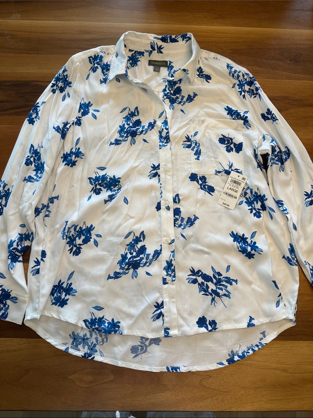 Style & Co. White Shirt with Blue Floral Pattern
